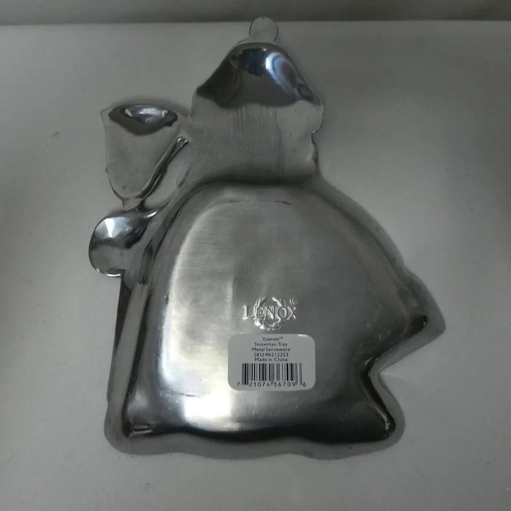 Lenox Yuletide Metal Serveware Snowman Tray Christmas Holidays Candy Dish w/ Box
